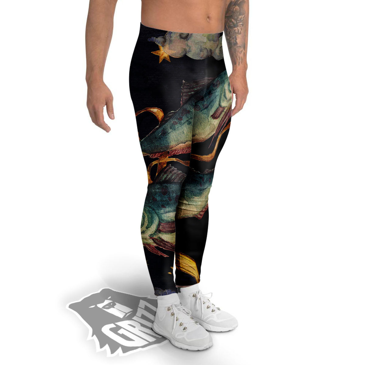 Zodiac Sign Watercolor Pisces Print Men's Leggings-grizzshop