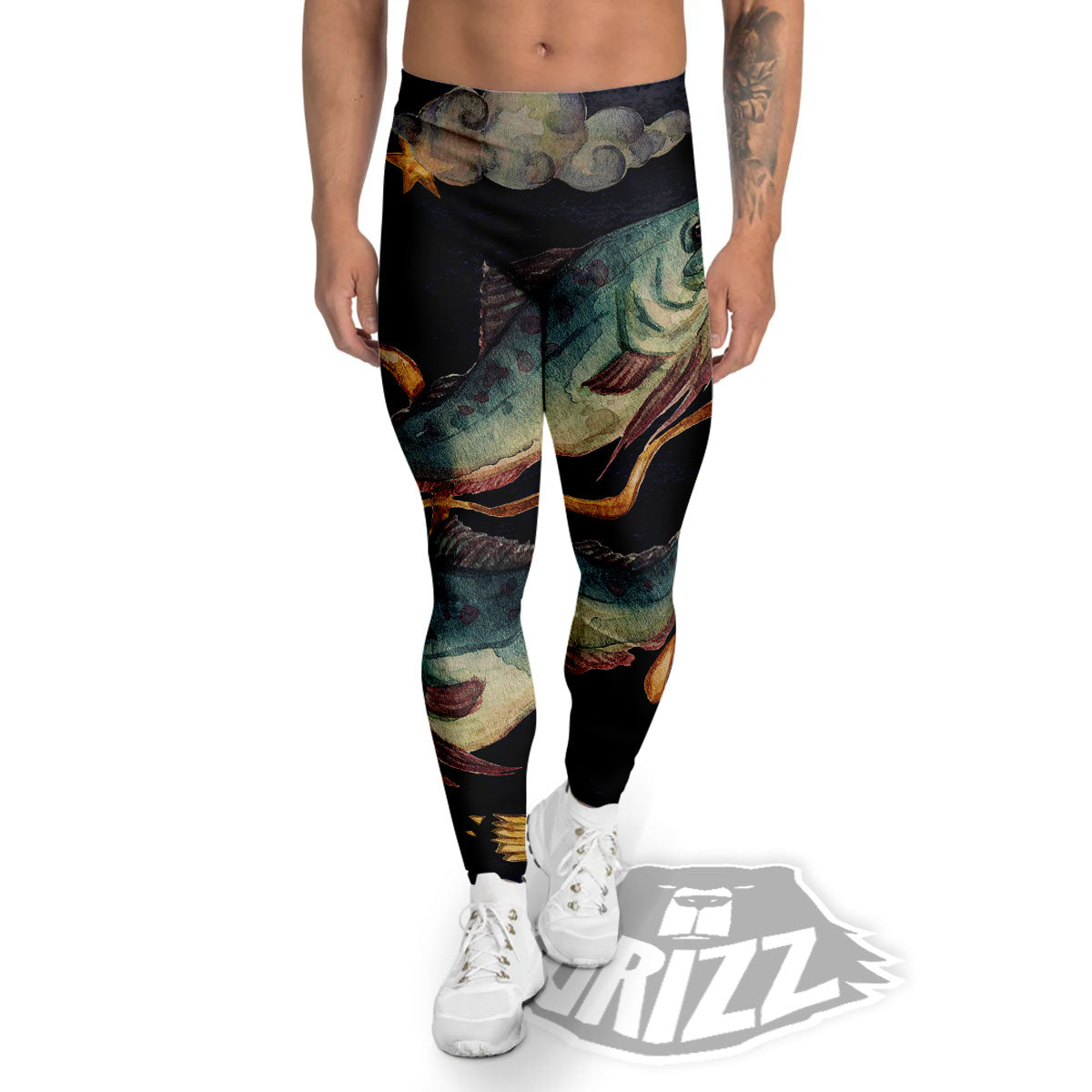 Zodiac Sign Watercolor Pisces Print Men's Leggings-grizzshop