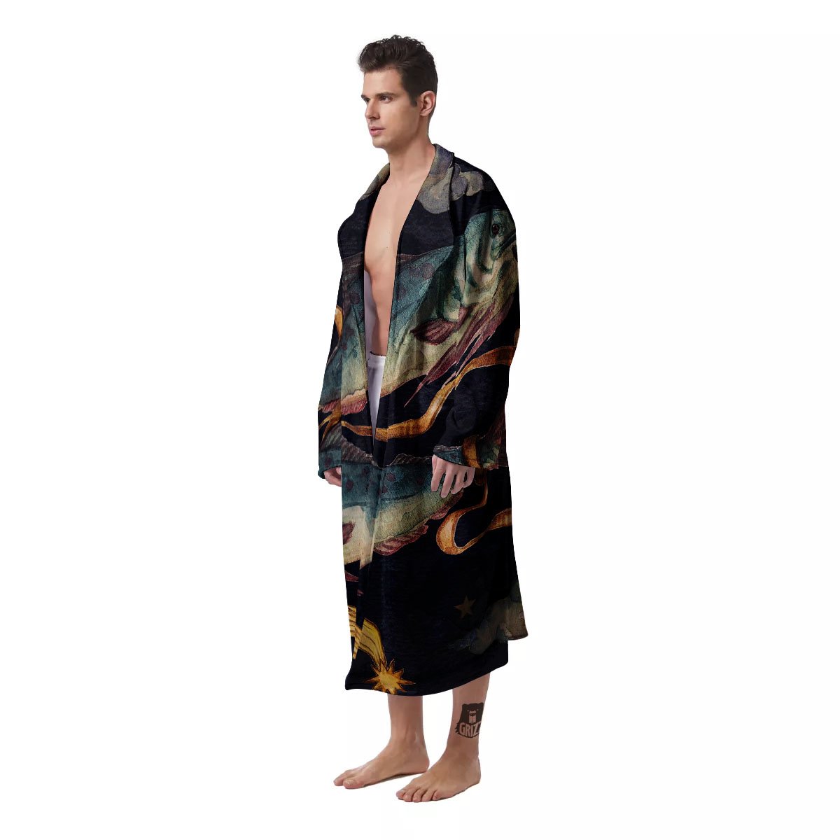 Zodiac Sign Watercolor Pisces Print Men's Robe-grizzshop