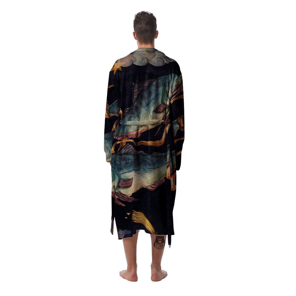 Zodiac Sign Watercolor Pisces Print Men's Robe-grizzshop