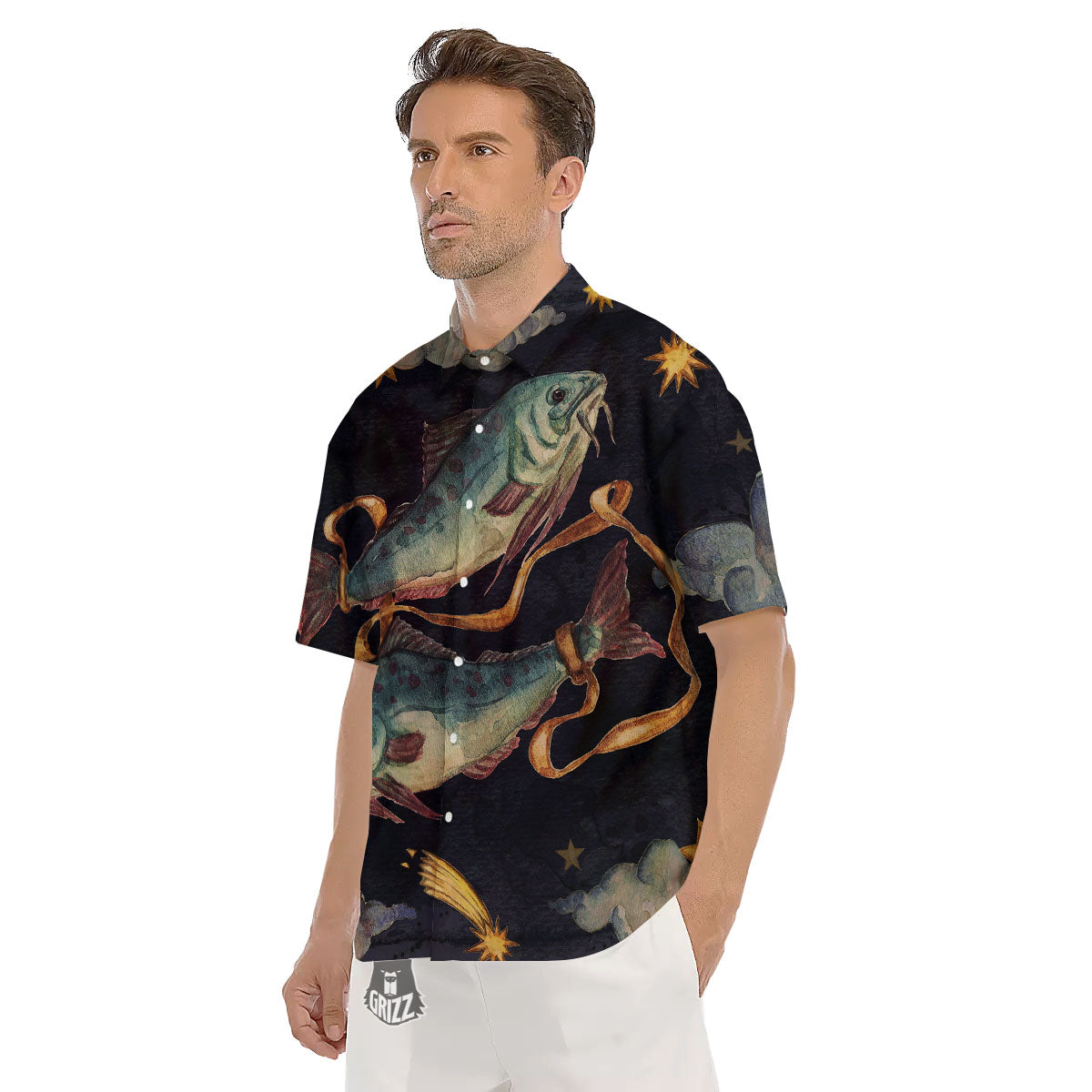 Zodiac Sign Watercolor Pisces Print Men's Short Sleeve Shirts-grizzshop