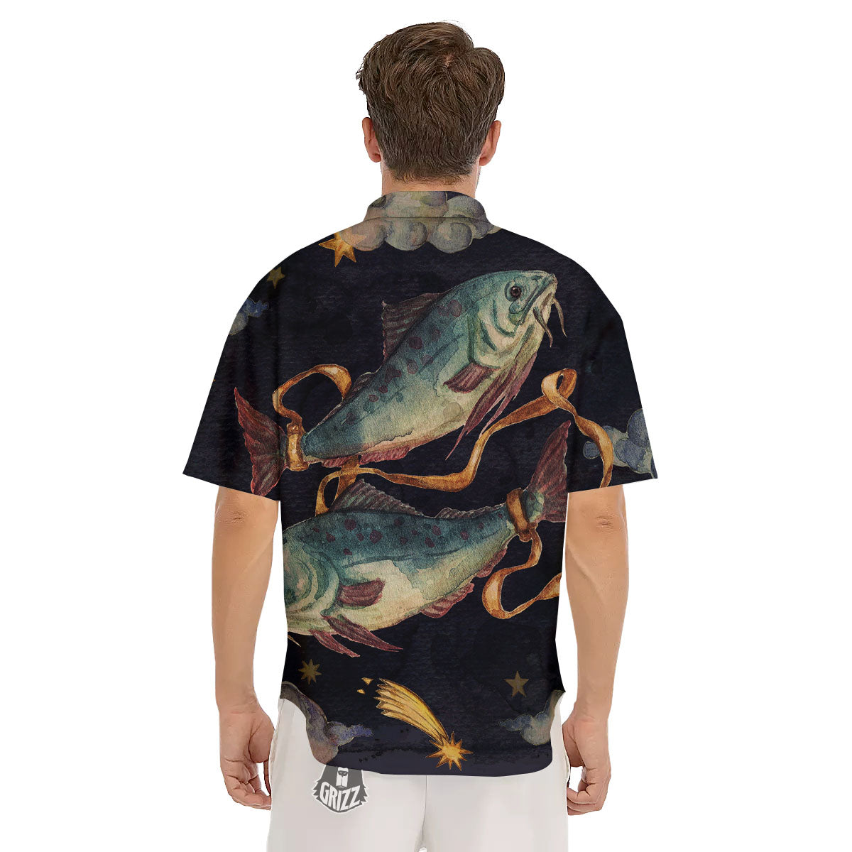 Zodiac Sign Watercolor Pisces Print Men's Short Sleeve Shirts-grizzshop