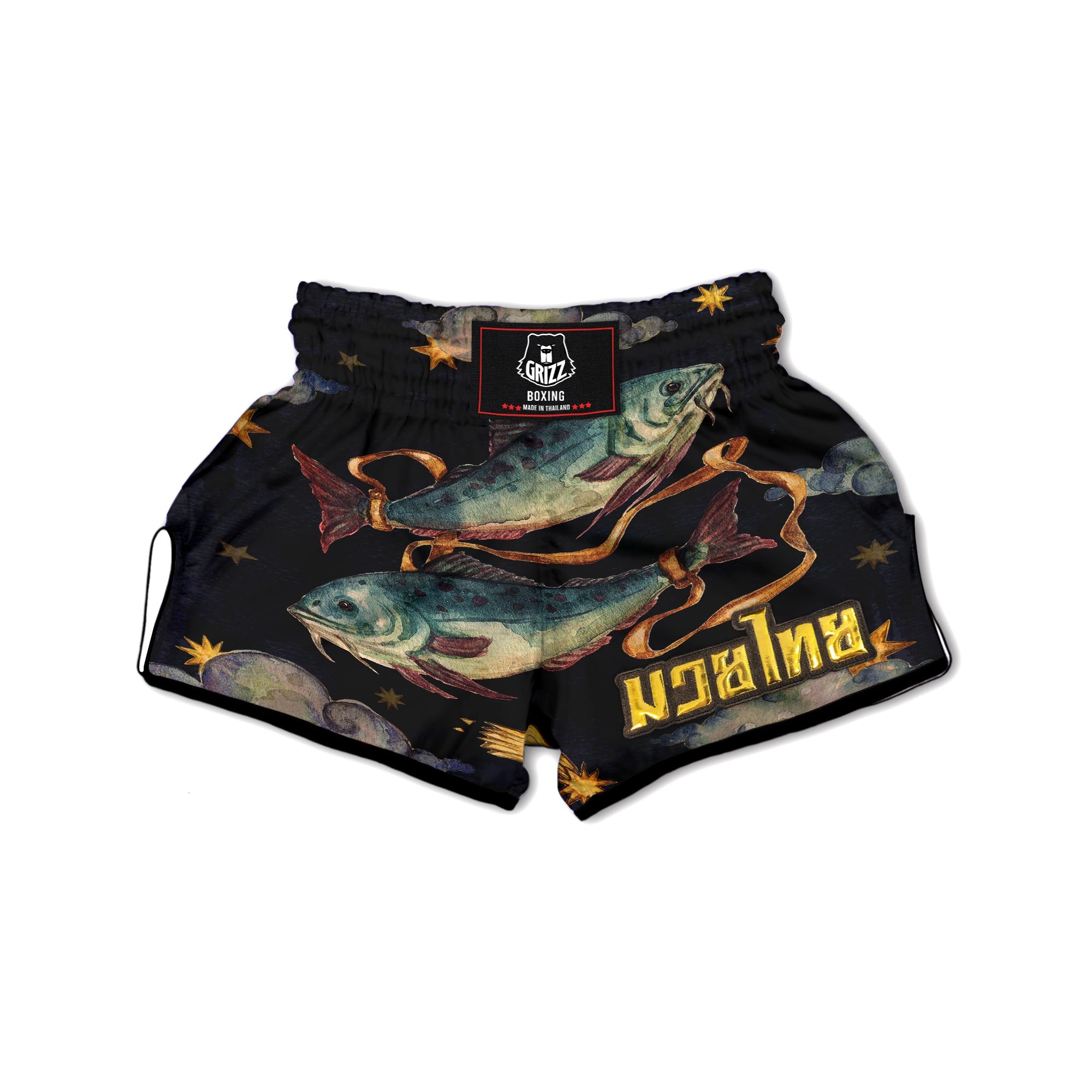 Zodiac Sign Watercolor Pisces Print Muay Thai Boxing Shorts-grizzshop