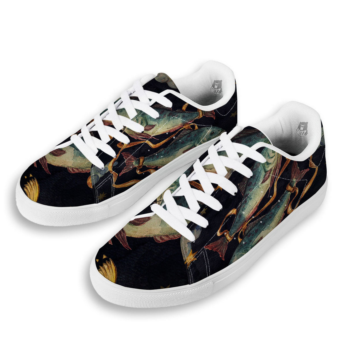 Zodiac Sign Watercolor Pisces Print White Low Top Sneakers-grizzshop
