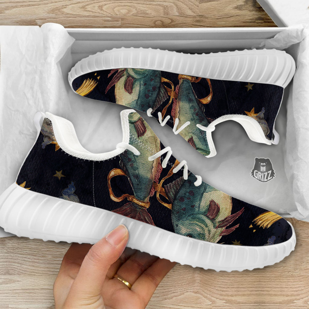 Zodiac Sign Watercolor Pisces Print White Walking Shoes-grizzshop