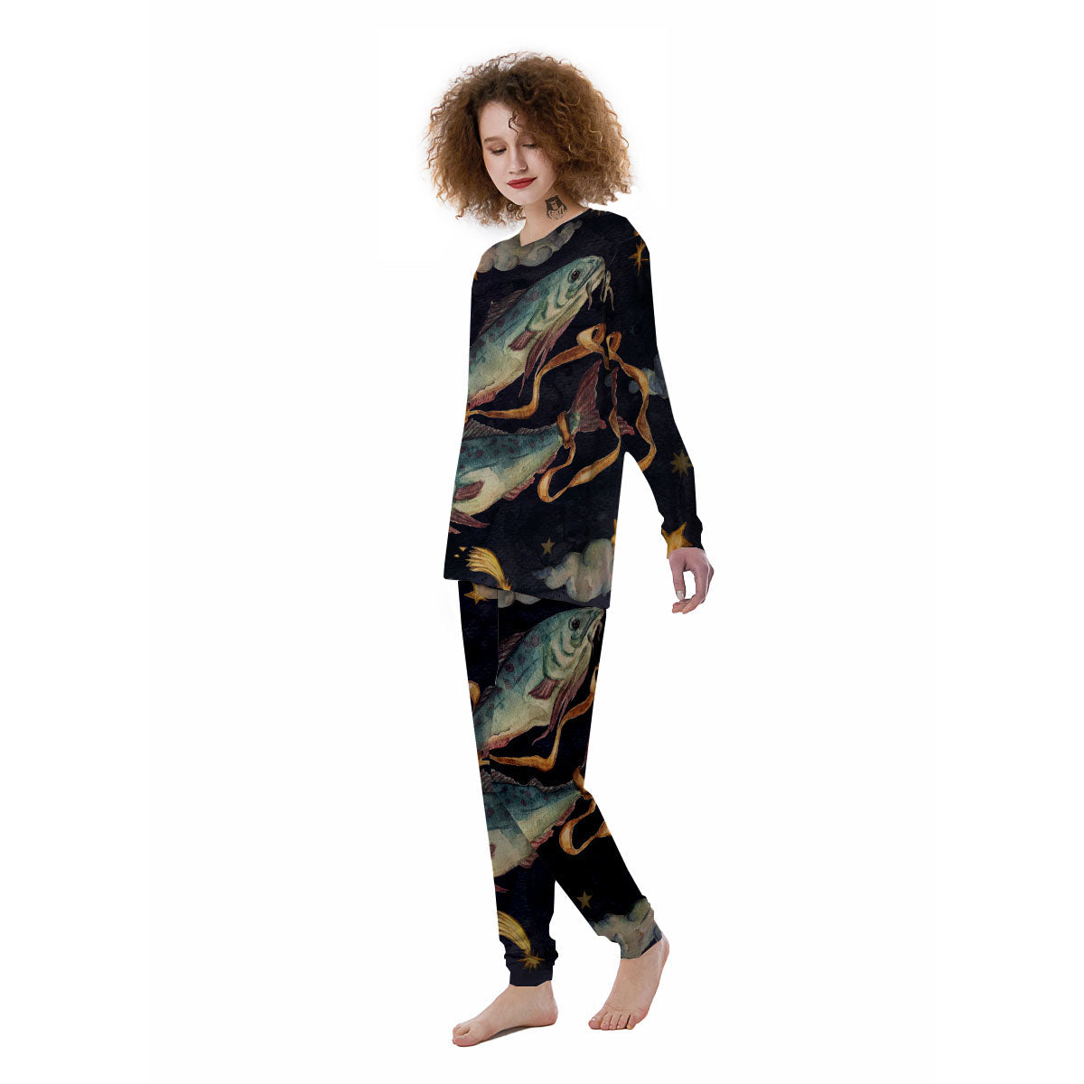 Zodiac Sign Watercolor Pisces Print Women's Pajamas-grizzshop