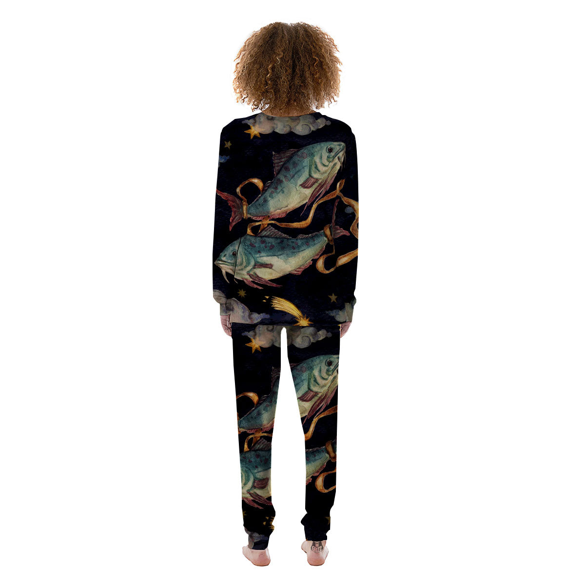 Zodiac Sign Watercolor Pisces Print Women's Pajamas-grizzshop