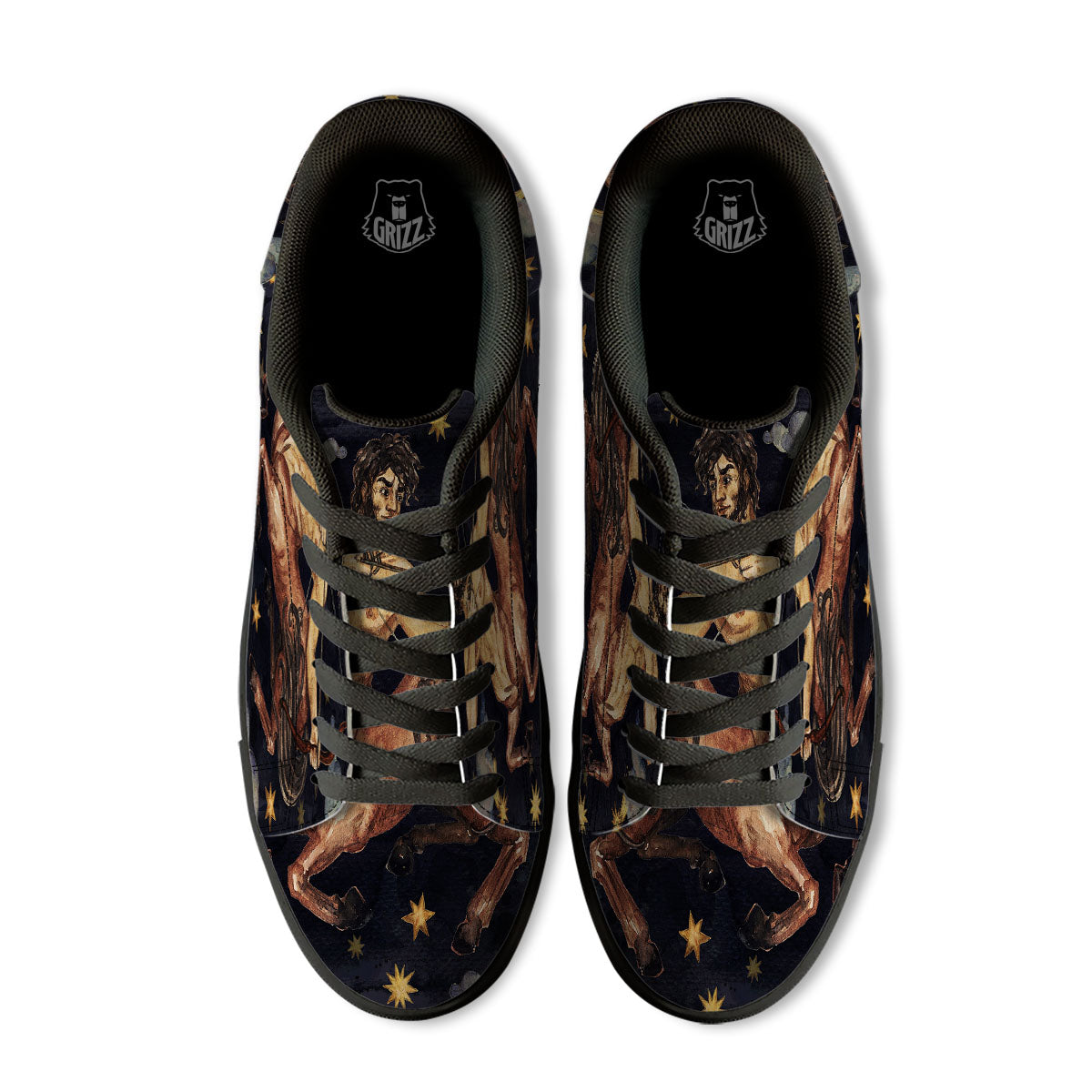 Zodiac Sign Watercolor Sagittarius Print Black Low Top Sneakers-grizzshop