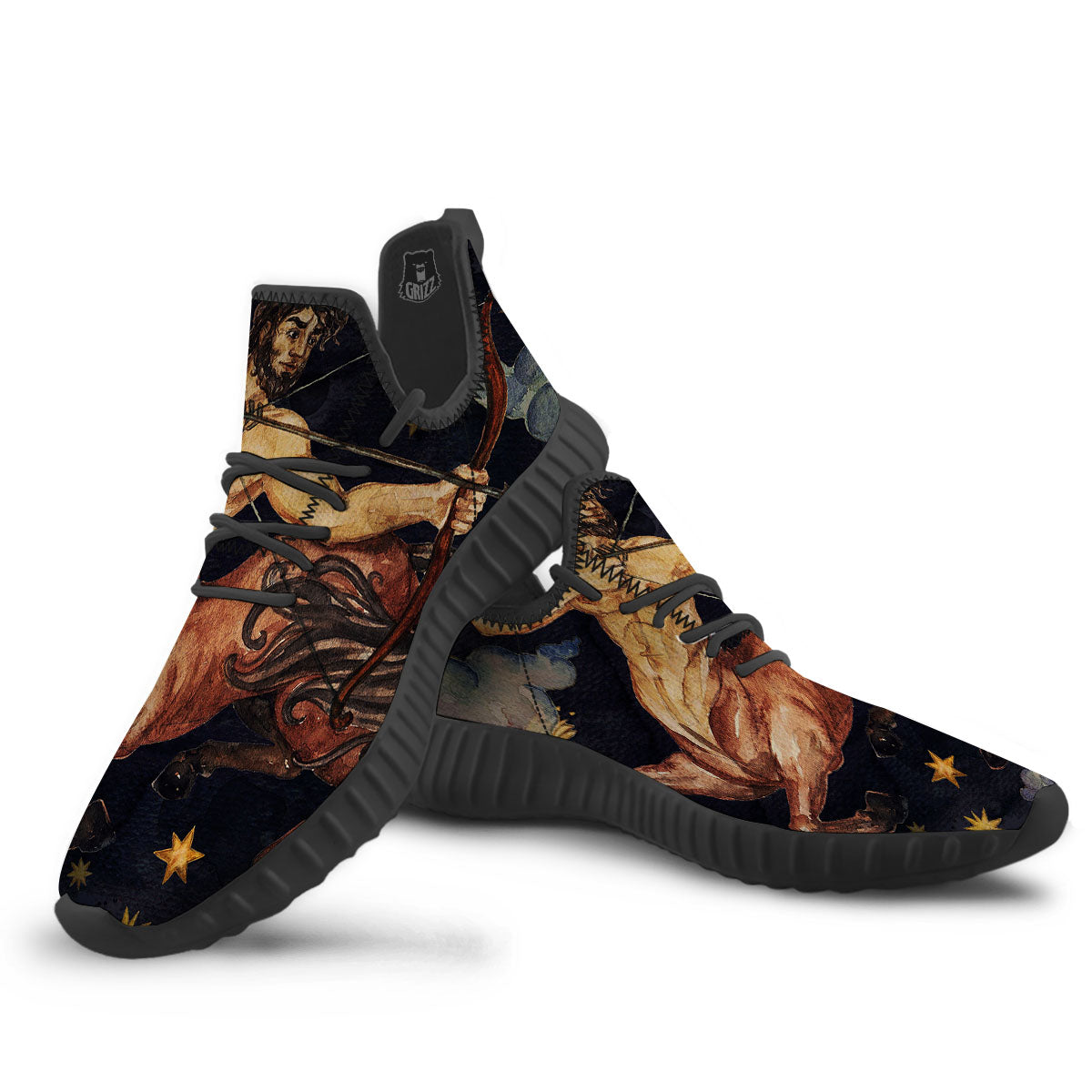 Zodiac Sign Watercolor Sagittarius Print Black Walking Shoes-grizzshop