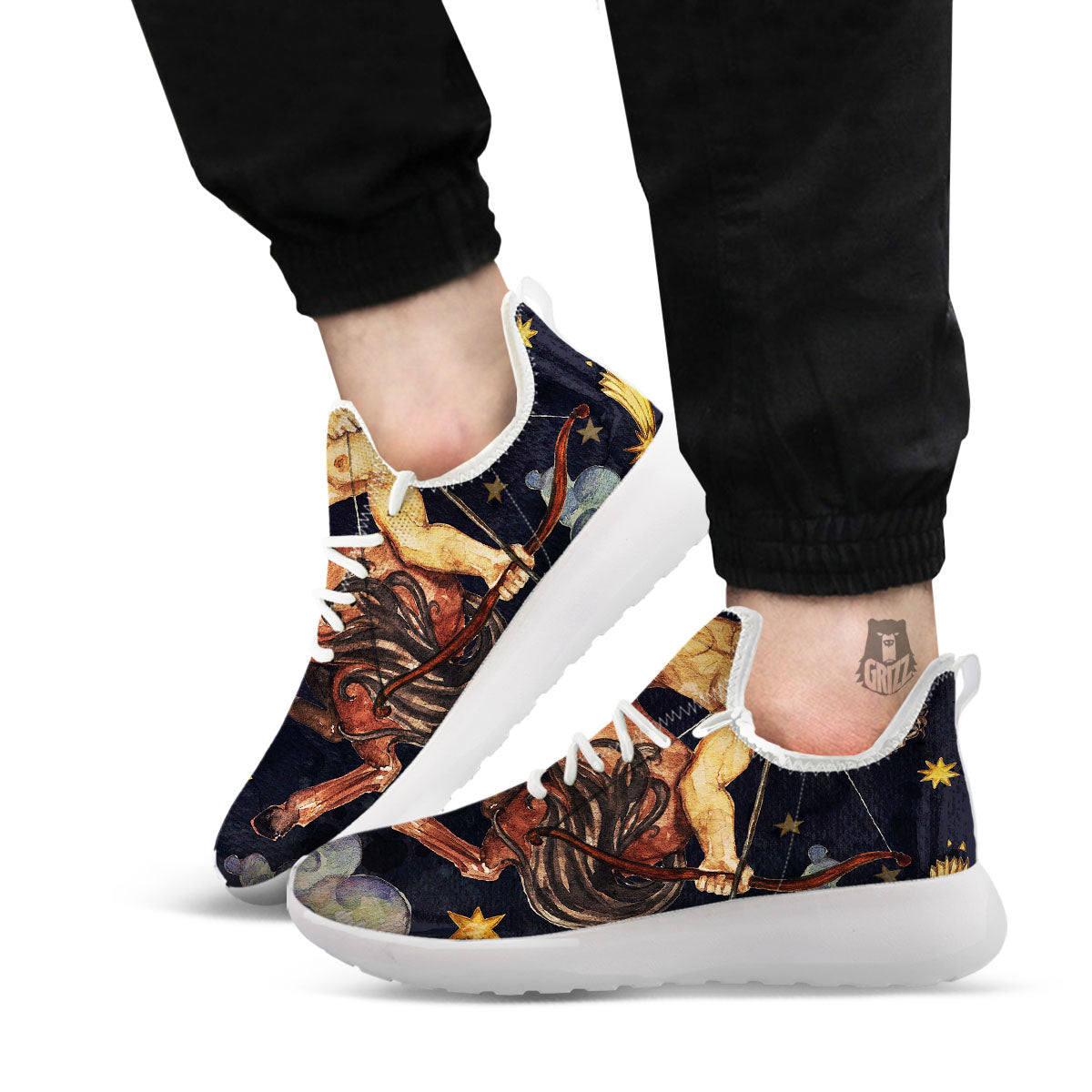 Zodiac Sign Watercolor Sagittarius Print White Athletic Shoes-grizzshop