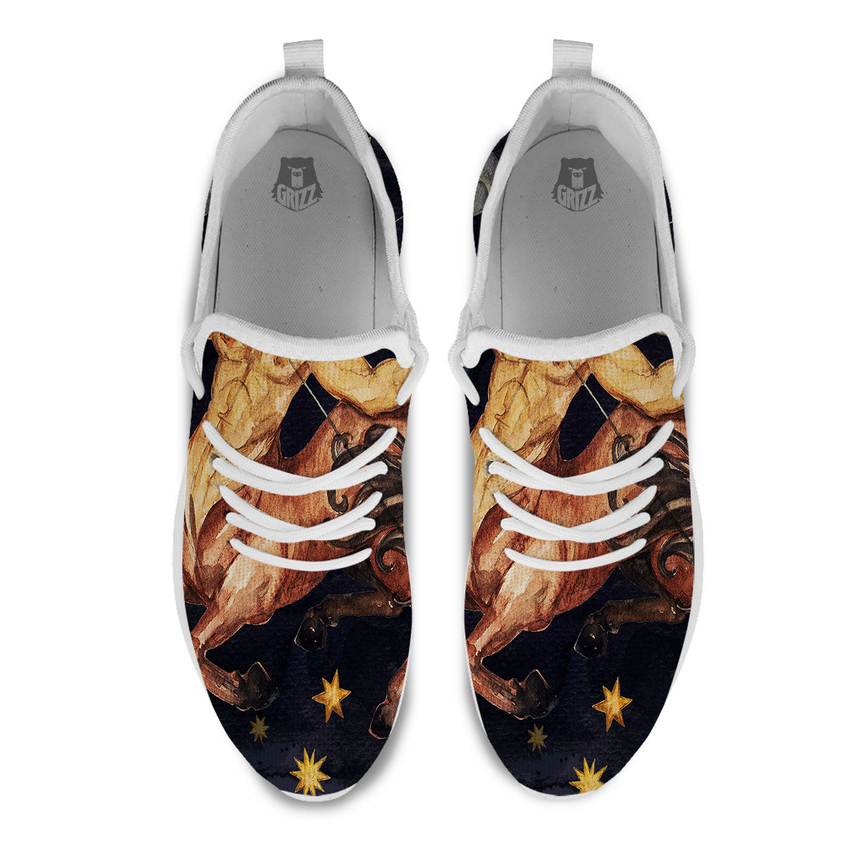 Zodiac Sign Watercolor Sagittarius Print White Athletic Shoes-grizzshop
