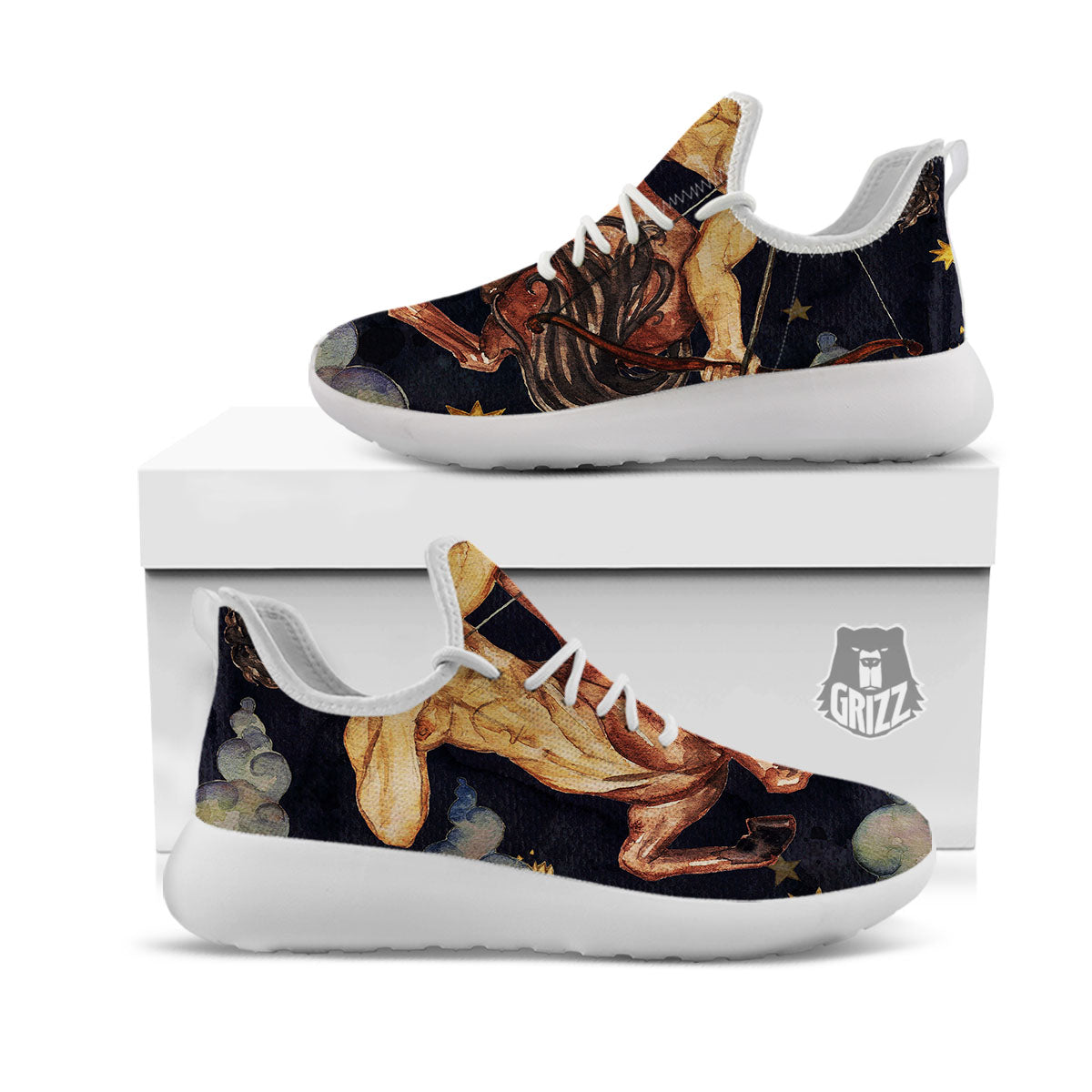 Zodiac Sign Watercolor Sagittarius Print White Athletic Shoes-grizzshop