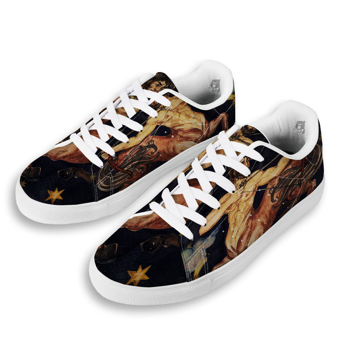 Zodiac Sign Watercolor Sagittarius Print White Low Top Sneakers-grizzshop