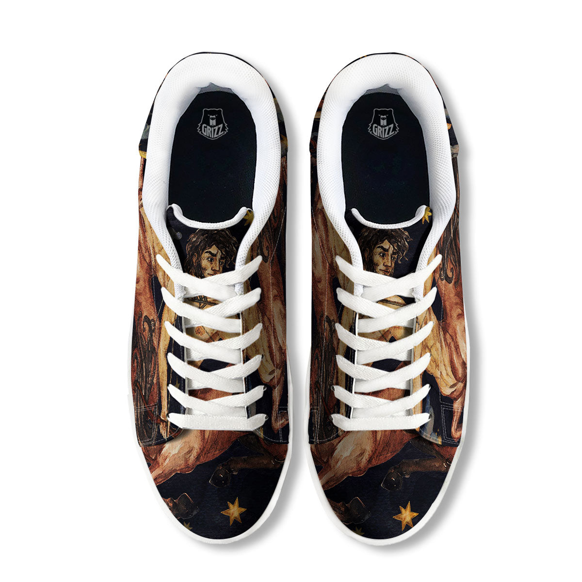 Zodiac Sign Watercolor Sagittarius Print White Low Top Sneakers-grizzshop