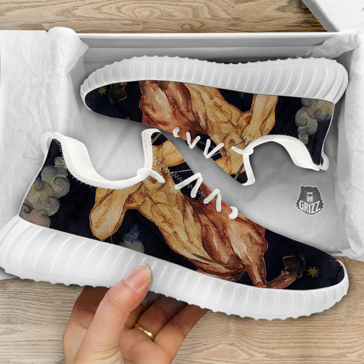 Zodiac Sign Watercolor Sagittarius Print White Walking Shoes-grizzshop