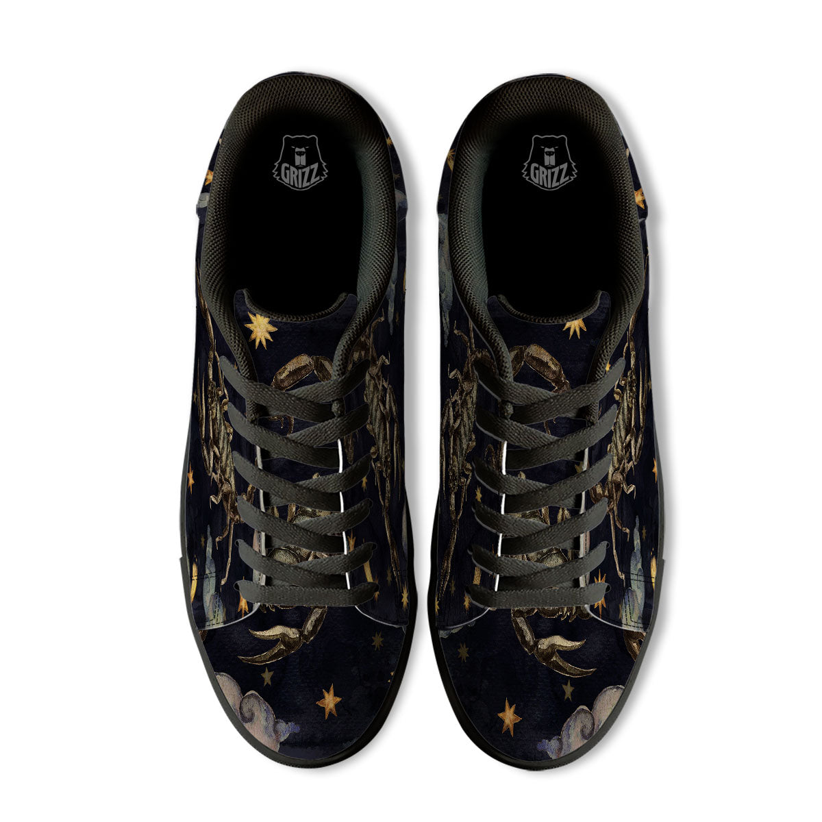 Zodiac Sign Watercolor Scorpio Print Black Low Top Sneakers-grizzshop