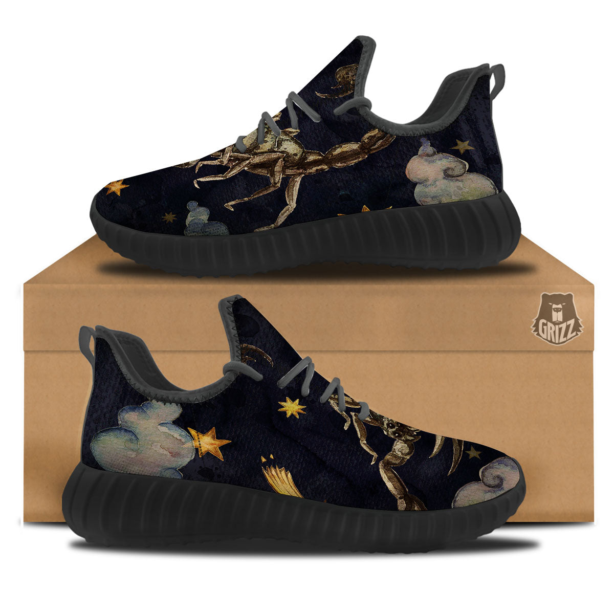 Zodiac Sign Watercolor Scorpio Print Black Walking Shoes-grizzshop