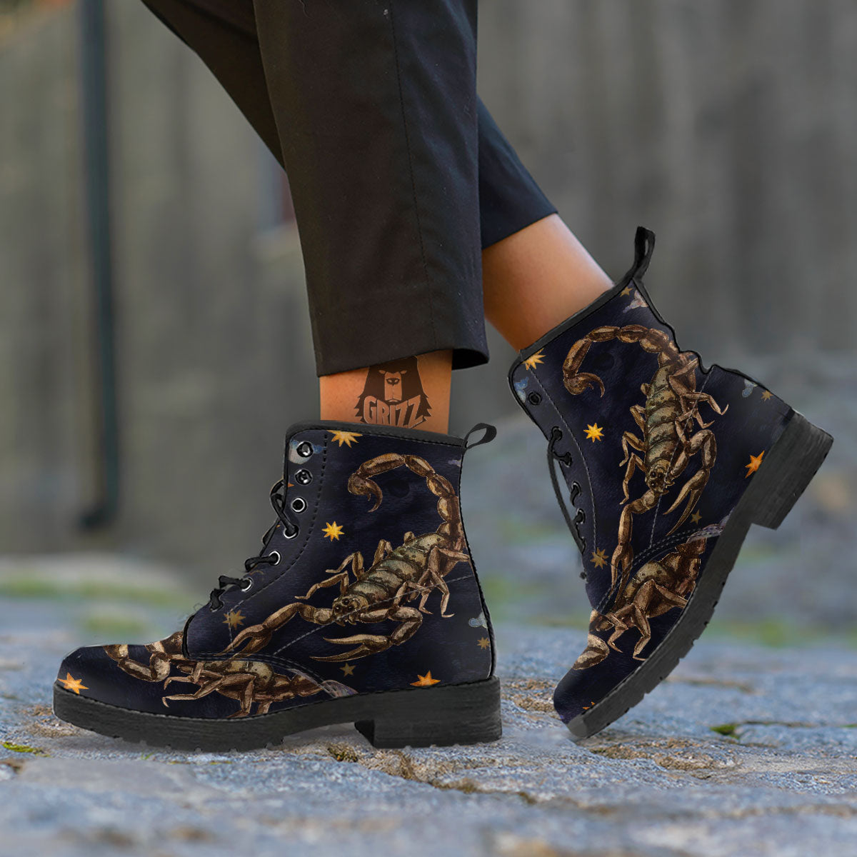 Zodiac Sign Watercolor Scorpio Print Leather Boots-grizzshop