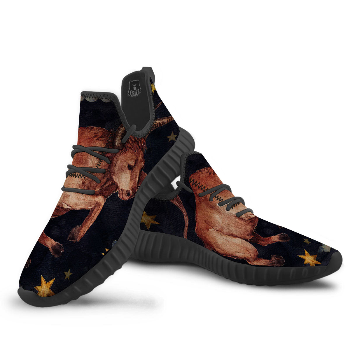 Zodiac Sign Watercolor Taurus Print Black Walking Shoes-grizzshop