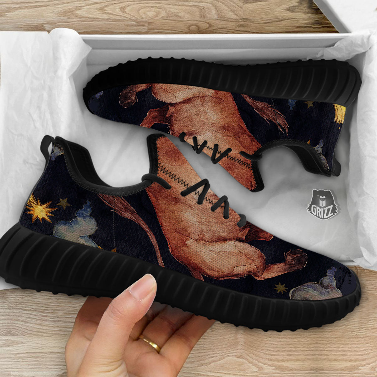 Zodiac Sign Watercolor Taurus Print Black Walking Shoes-grizzshop
