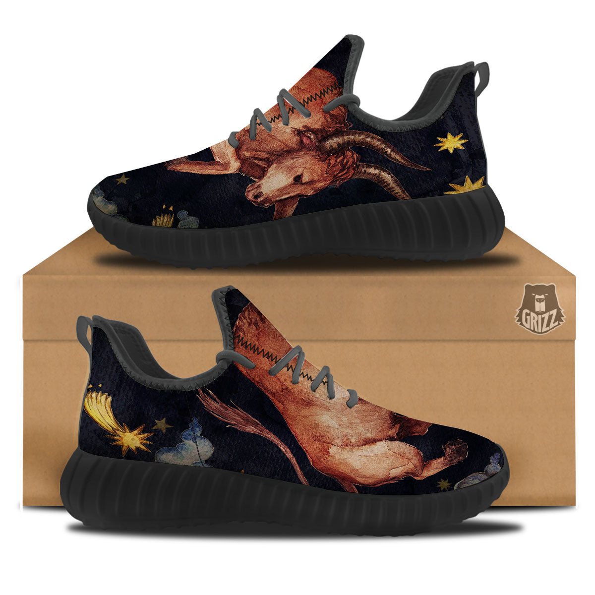 Zodiac Sign Watercolor Taurus Print Black Walking Shoes-grizzshop
