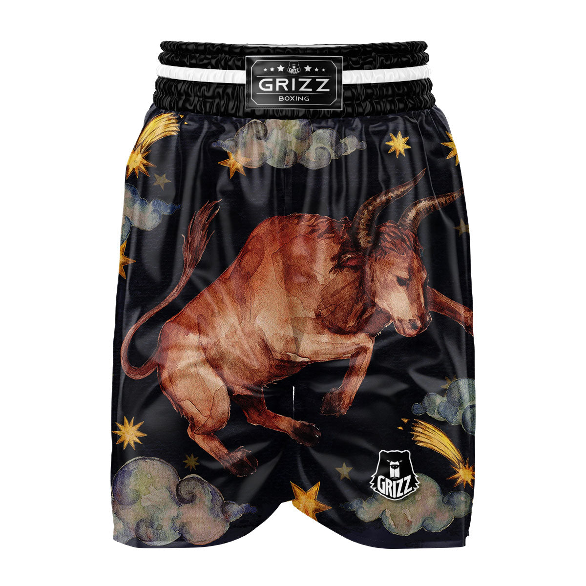Zodiac Sign Watercolor Taurus Print Boxing Shorts-grizzshop