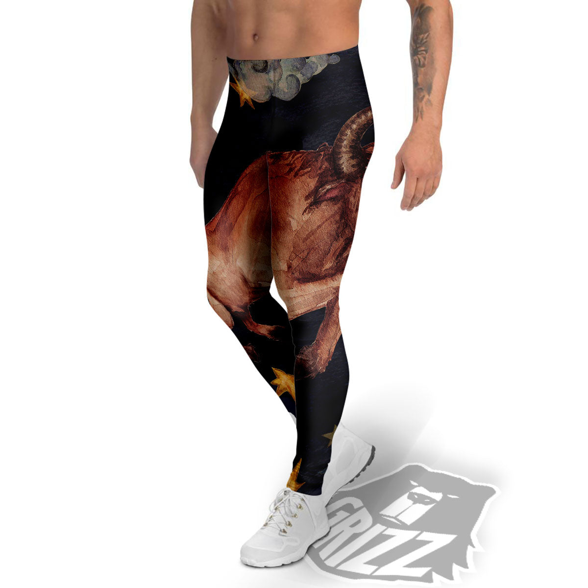 Zodiac Sign Watercolor Taurus Print Men's Leggings-grizzshop