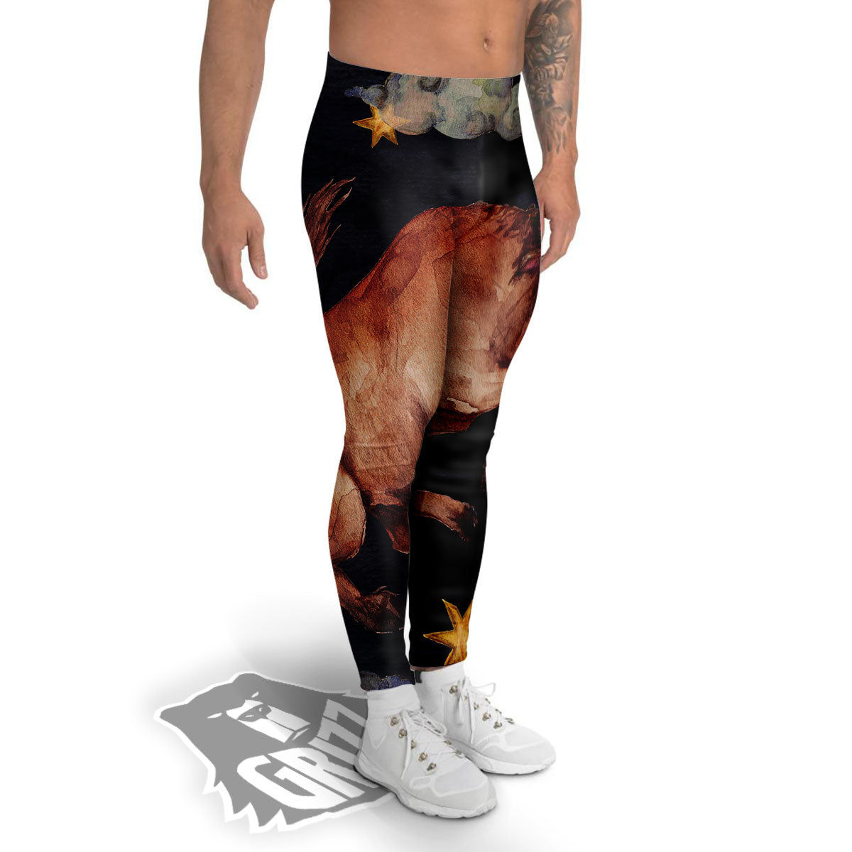 Zodiac Sign Watercolor Taurus Print Men's Leggings-grizzshop