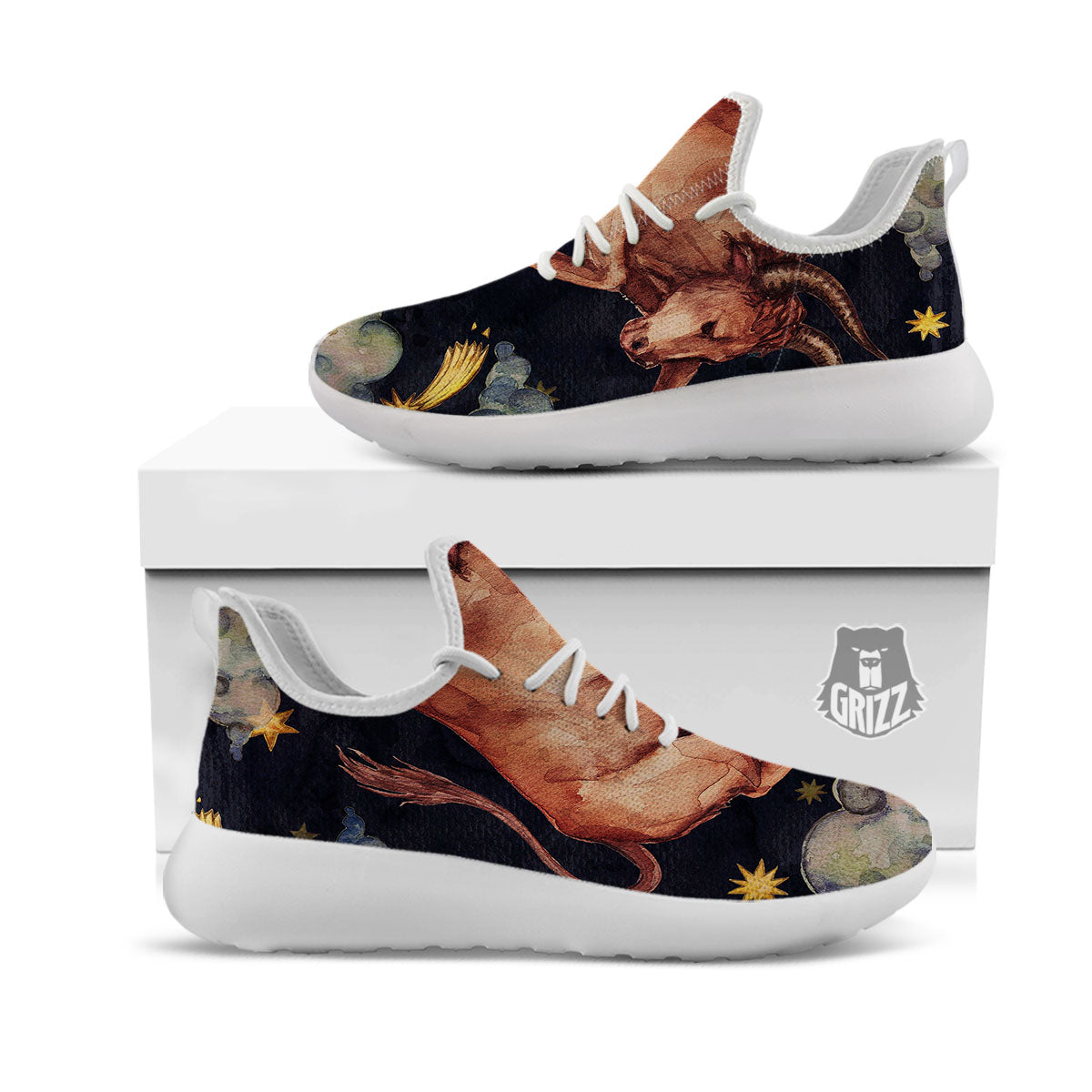 Zodiac Sign Watercolor Taurus Print White Athletic Shoes-grizzshop