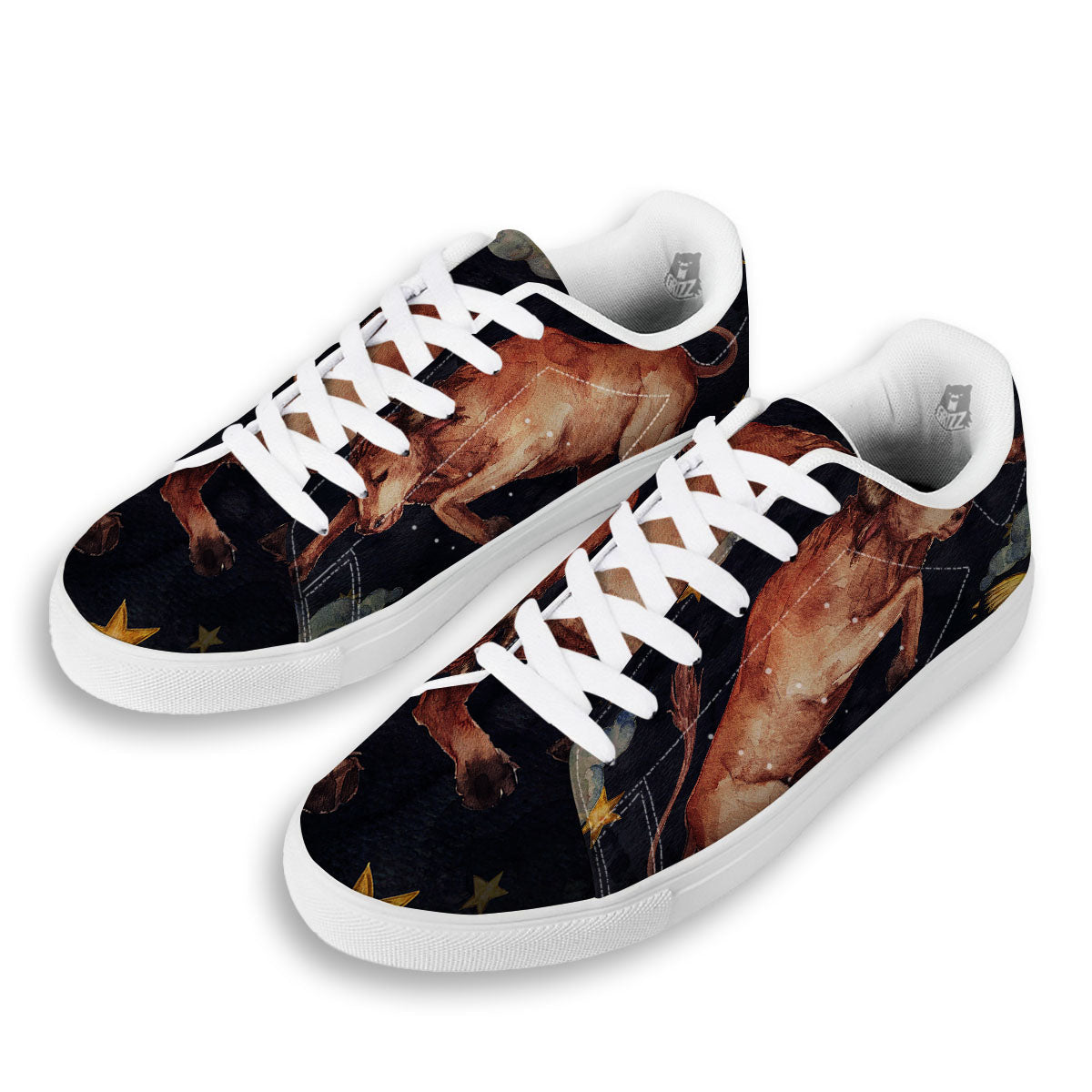 Zodiac Sign Watercolor Taurus Print White Low Top Sneakers-grizzshop