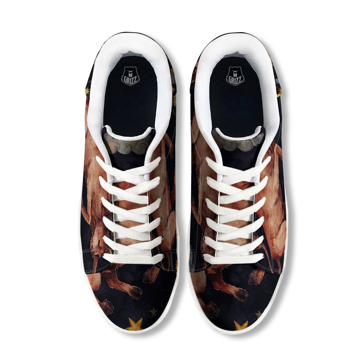 Zodiac Sign Watercolor Taurus Print White Low Top Sneakers-grizzshop