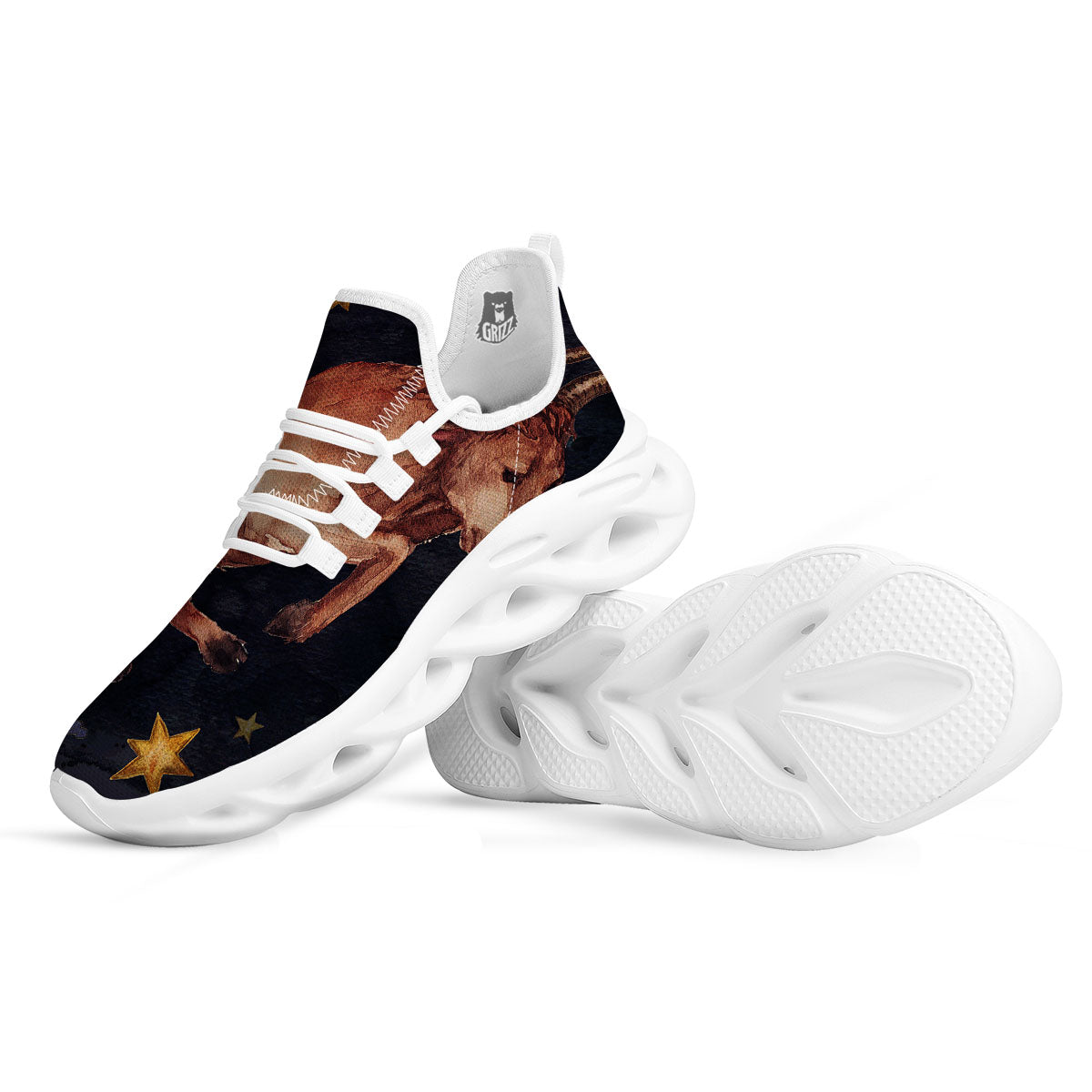 Zodiac Sign Watercolor Taurus Print White Running Shoes-grizzshop
