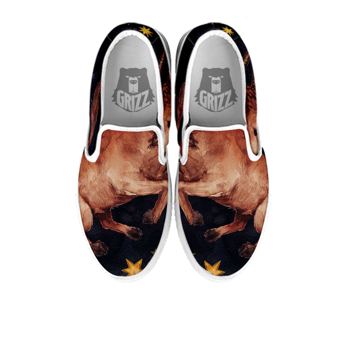 Zodiac Sign Watercolor Taurus Print White Slip On Shoes-grizzshop