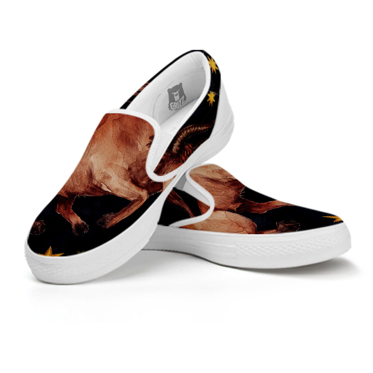 Zodiac Sign Watercolor Taurus Print White Slip On Shoes-grizzshop