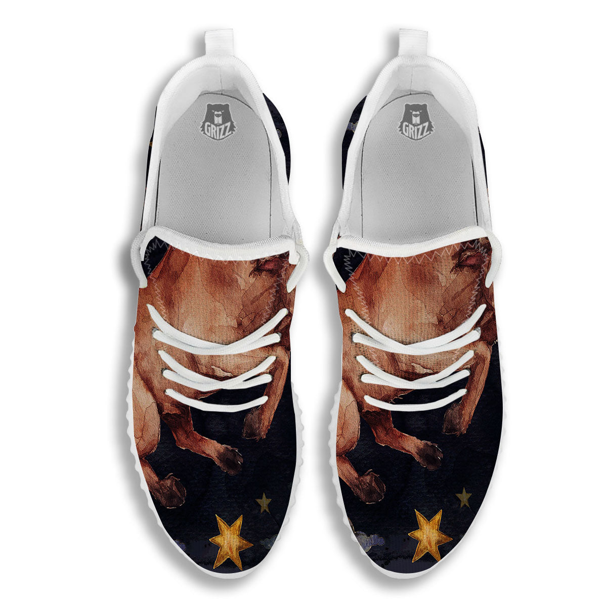 Zodiac Sign Watercolor Taurus Print White Walking Shoes-grizzshop