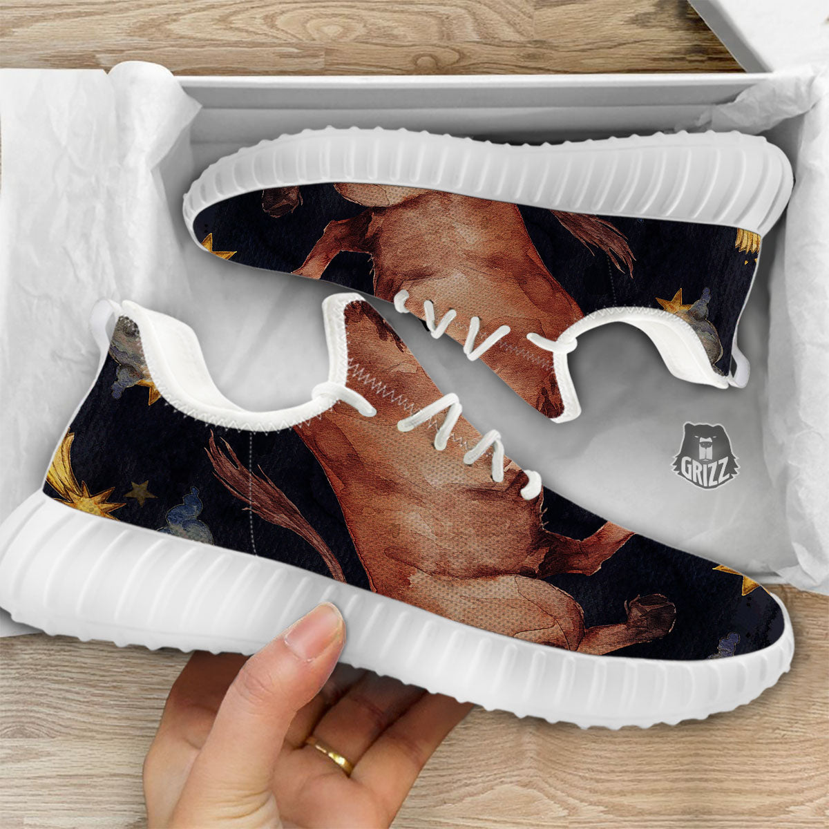 Zodiac Sign Watercolor Taurus Print White Walking Shoes-grizzshop
