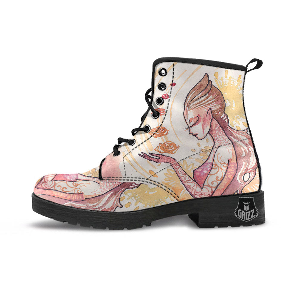 Zodiac Sign Watercolor Virgo Print Leather Boots-grizzshop