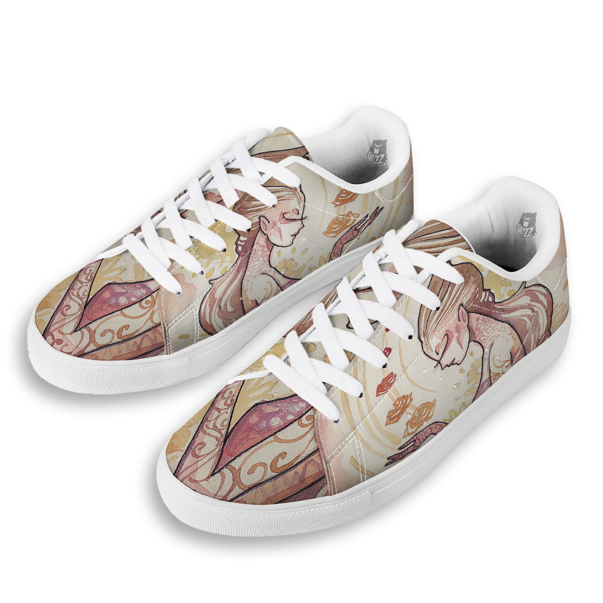 Zodiac Sign Watercolor Virgo Print White Low Top Sneakers-grizzshop