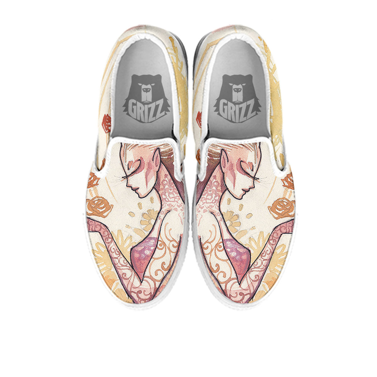 Zodiac Sign Watercolor Virgo Print White Slip On Shoes-grizzshop