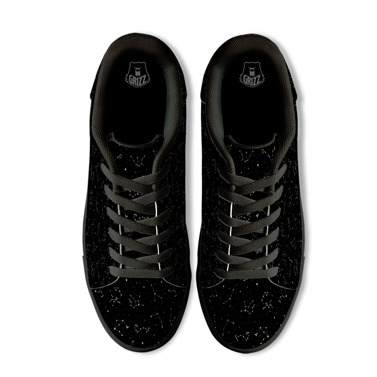 Zodiac Stars White And Black Print Black Low Top Sneakers-grizzshop
