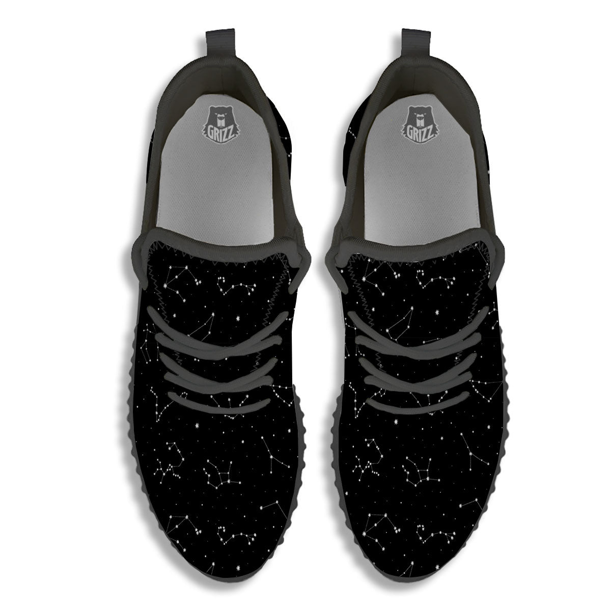 Zodiac Stars White And Black Print Black Walking Shoes-grizzshop