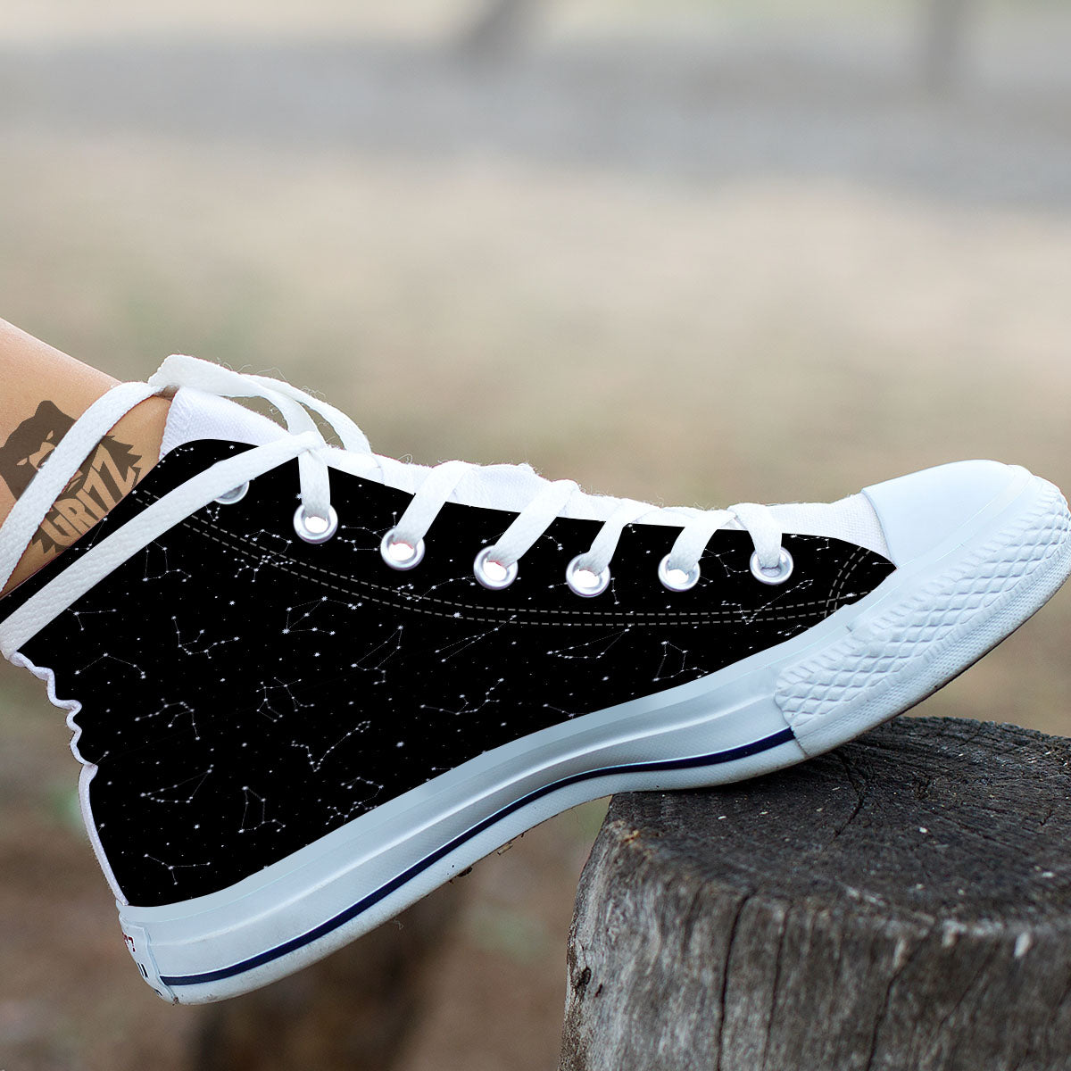Zodiac Stars White And Black Print White High Top Shoes-grizzshop