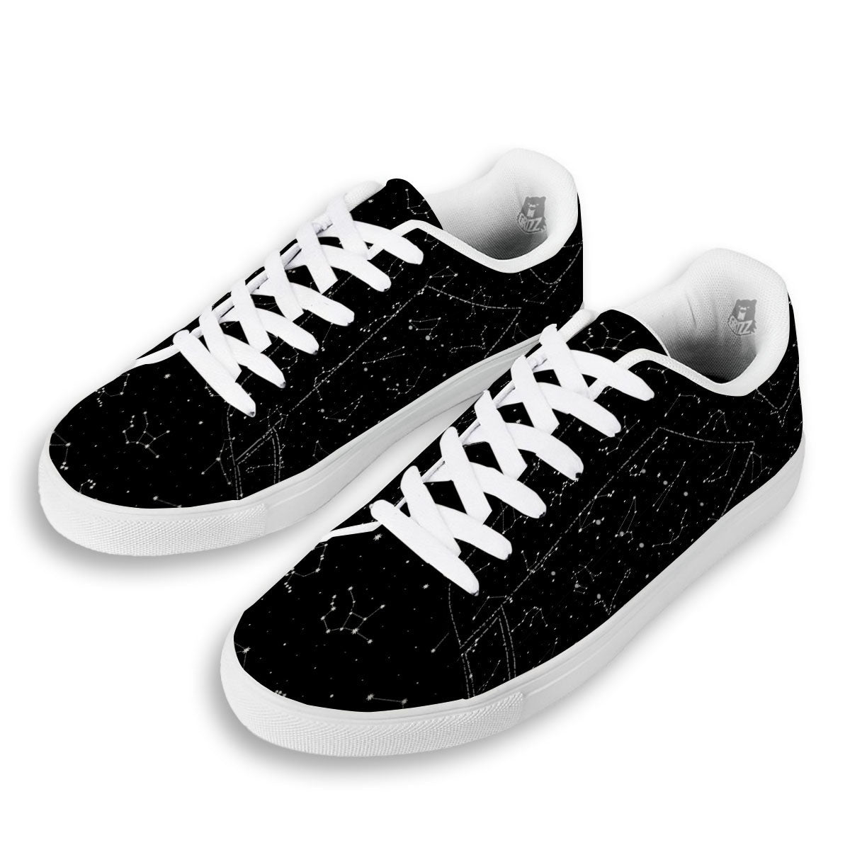 Zodiac Stars White And Black Print White Low Top Sneakers-grizzshop