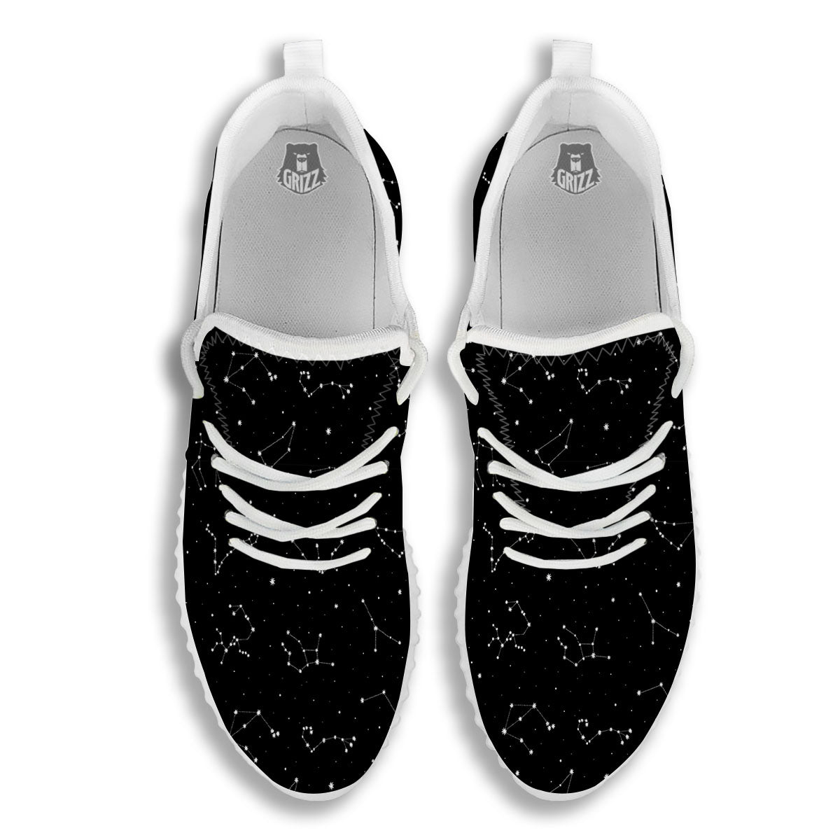 Zodiac Stars White And Black Print White Walking Shoes-grizzshop