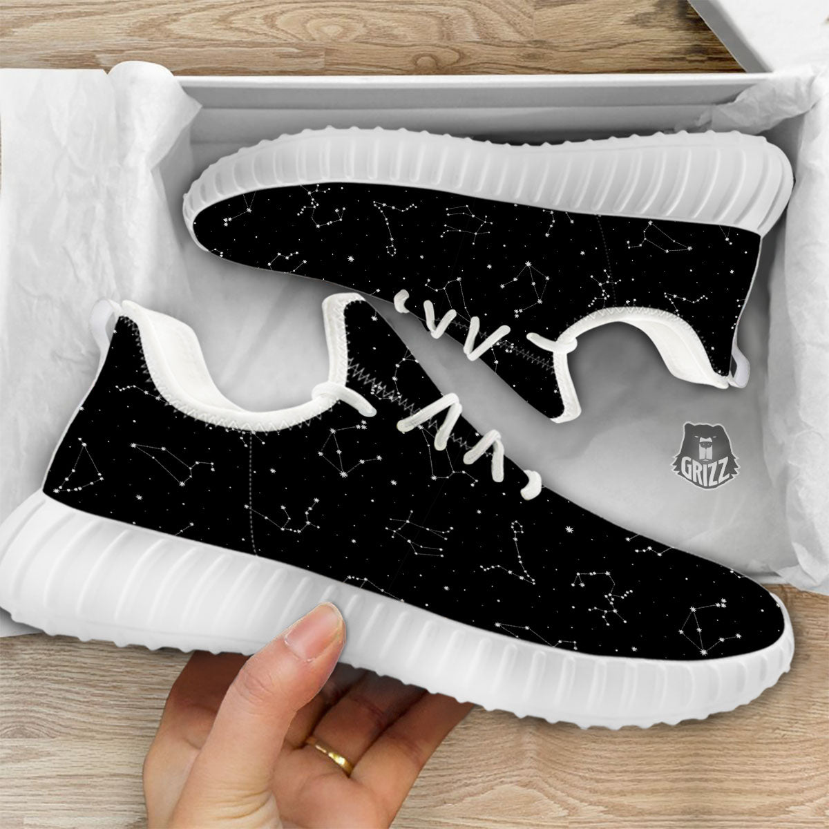 Zodiac Stars White And Black Print White Walking Shoes-grizzshop