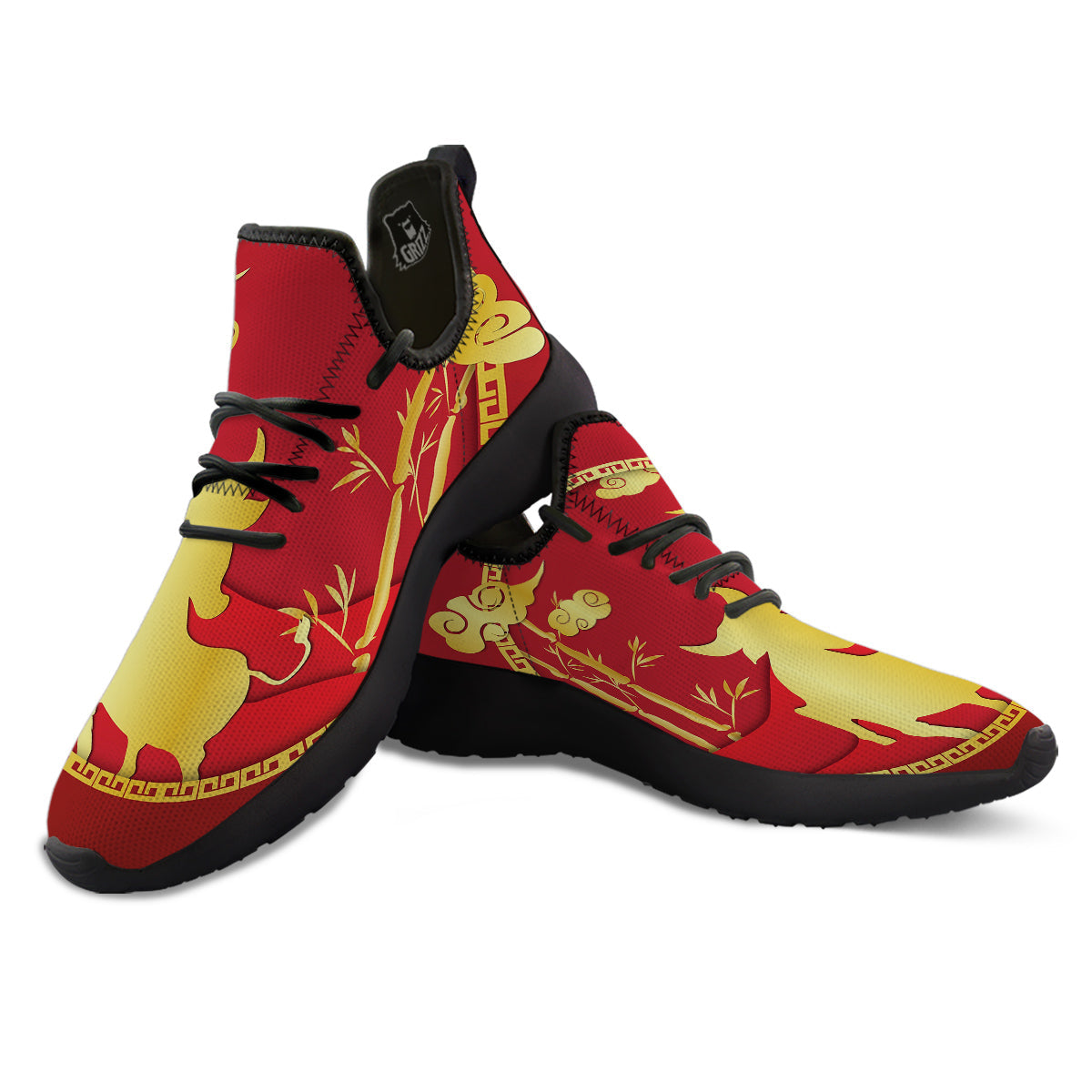 Zodiac Symbol Chinese Ox Print Black Athletic Shoes-grizzshop