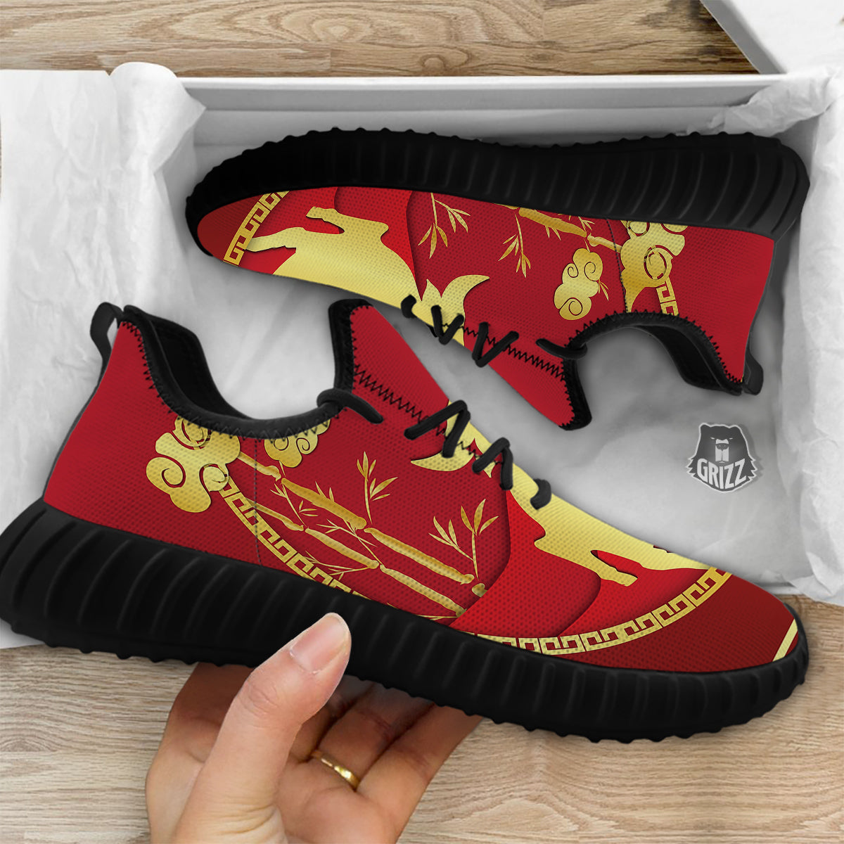 Zodiac Symbol Chinese Ox Print Black Walking Shoes-grizzshop