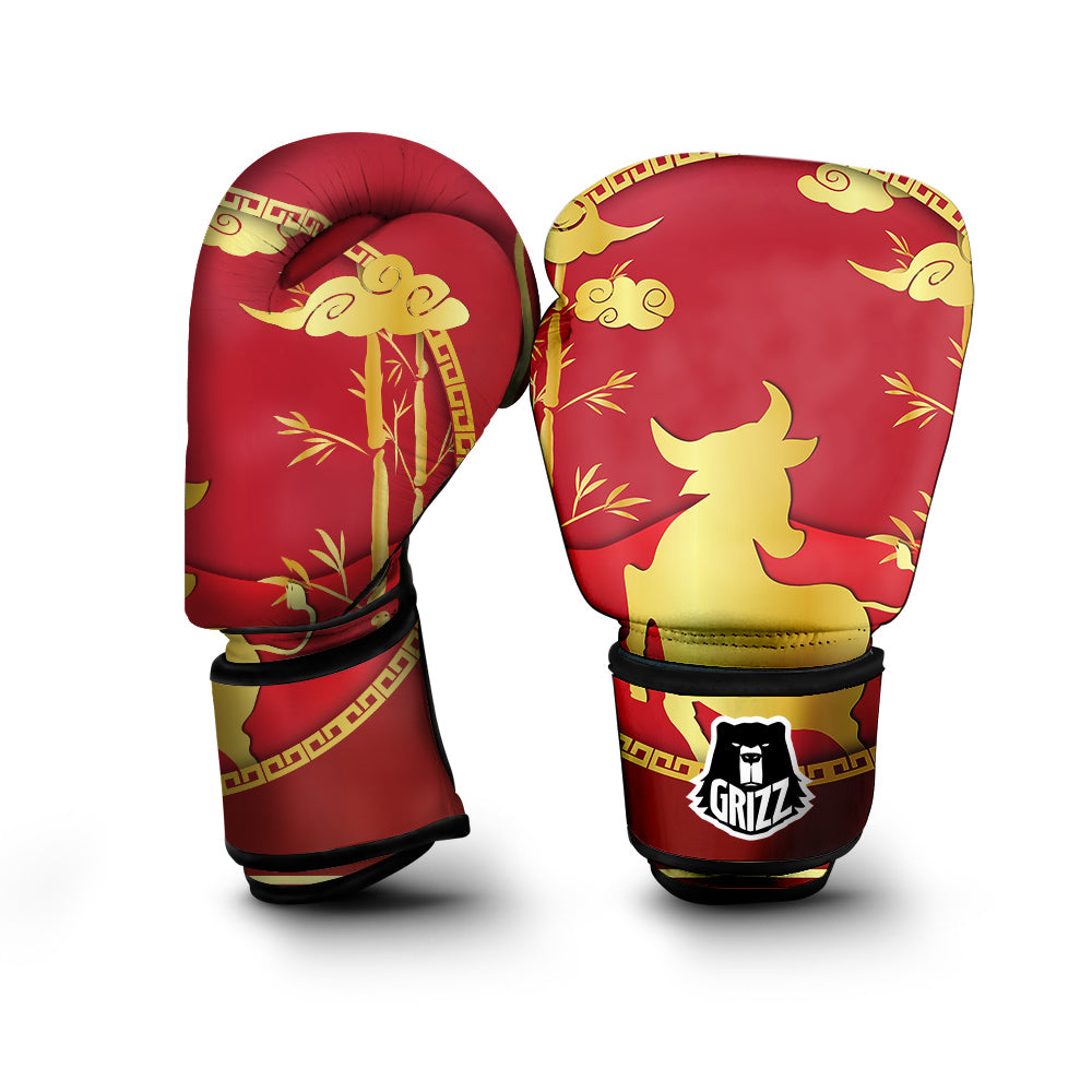 Zodiac Symbol Chinese Ox Print Boxing Gloves-grizzshop