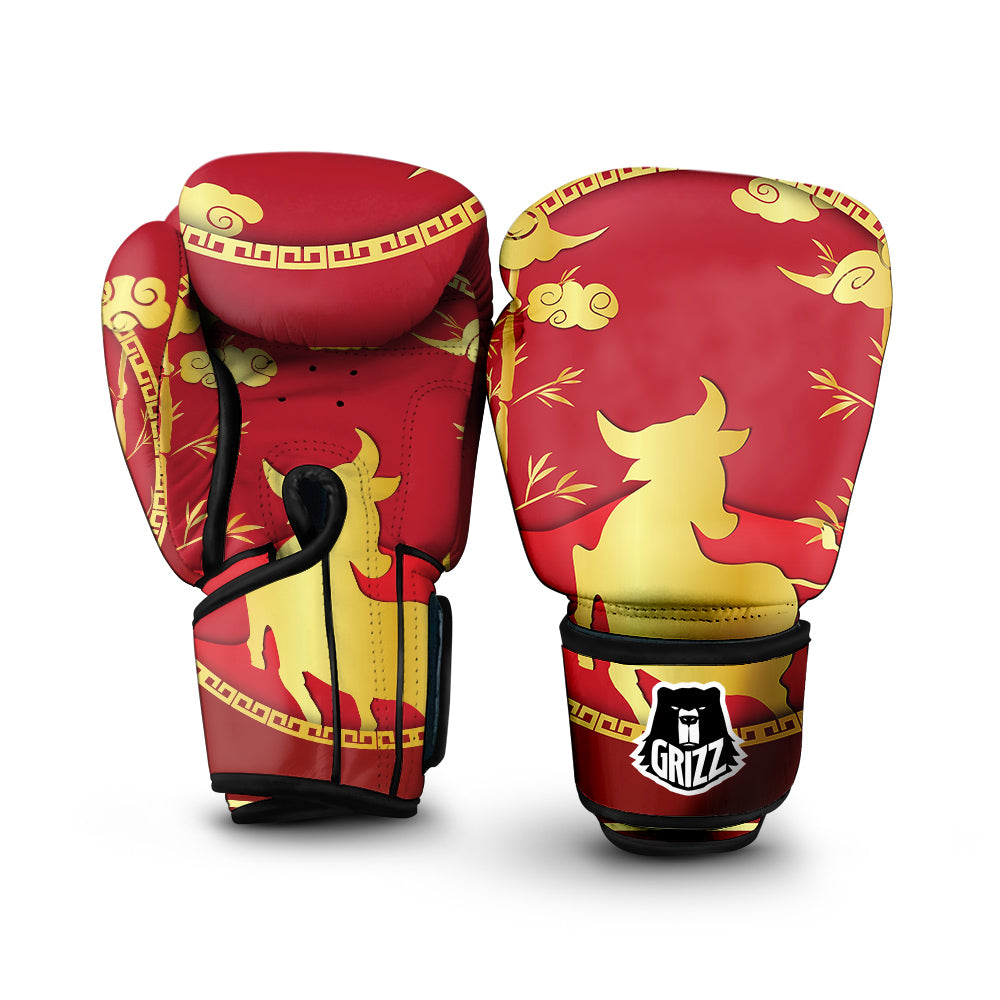 Zodiac Symbol Chinese Ox Print Boxing Gloves-grizzshop