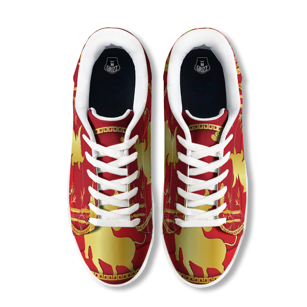 Zodiac Symbol Chinese Ox Print White Low Top Sneakers-grizzshop